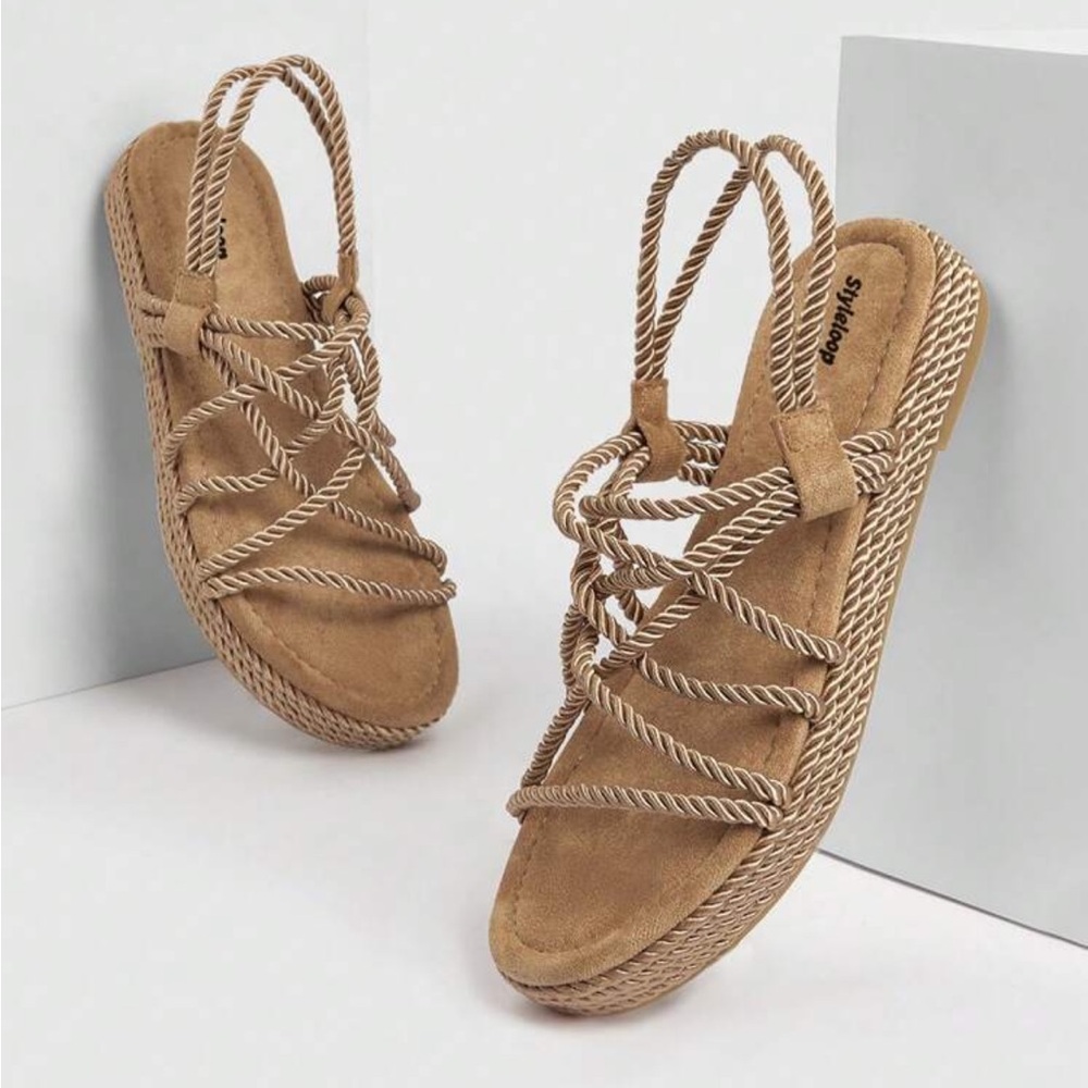 Tan Suede Rope Gladiator Like Sandals